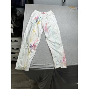 Alegre Women's Hand‎ Painted Floral Pull On Pants M/L Art To Wear